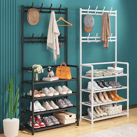 👟✨ Estante Multifuncional 2 en 1 | Perchero + Zapatero