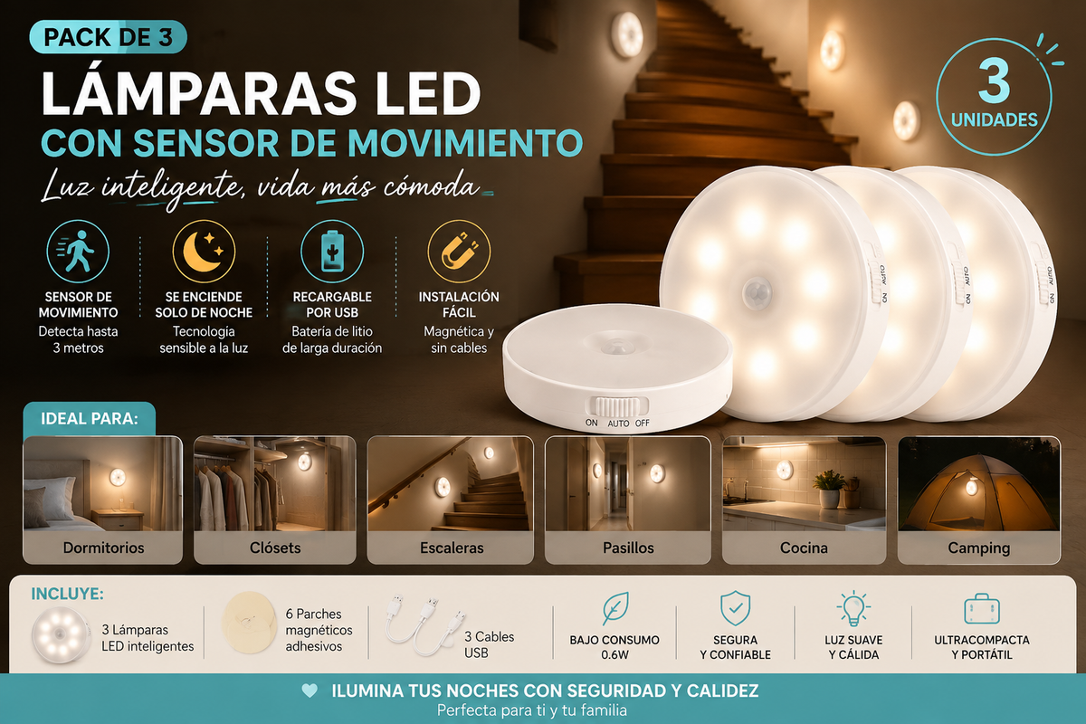 🌙 Lámpara LED Inteligente con Sensor de Movimiento